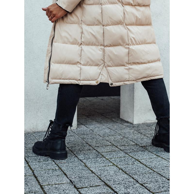 Női steppelt télikabát kapucnival MENSI beige
