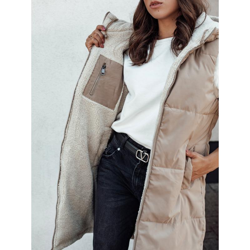 Dámská prošívaná dlouhá vesta s kapucí COSYVIVA béžová