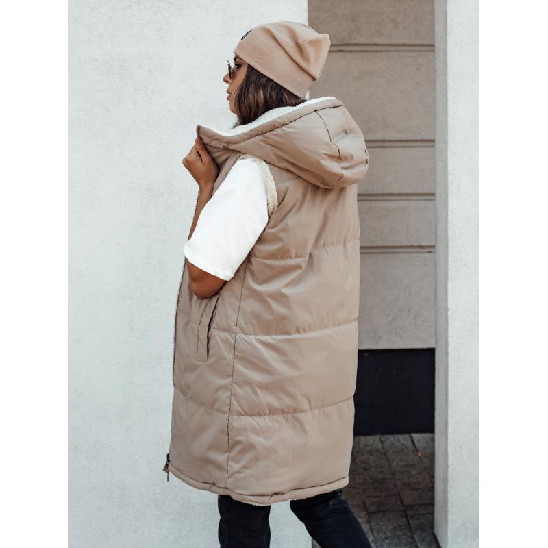 Dámská prošívaná dlouhá vesta s kapucí COSYVIVA béžová