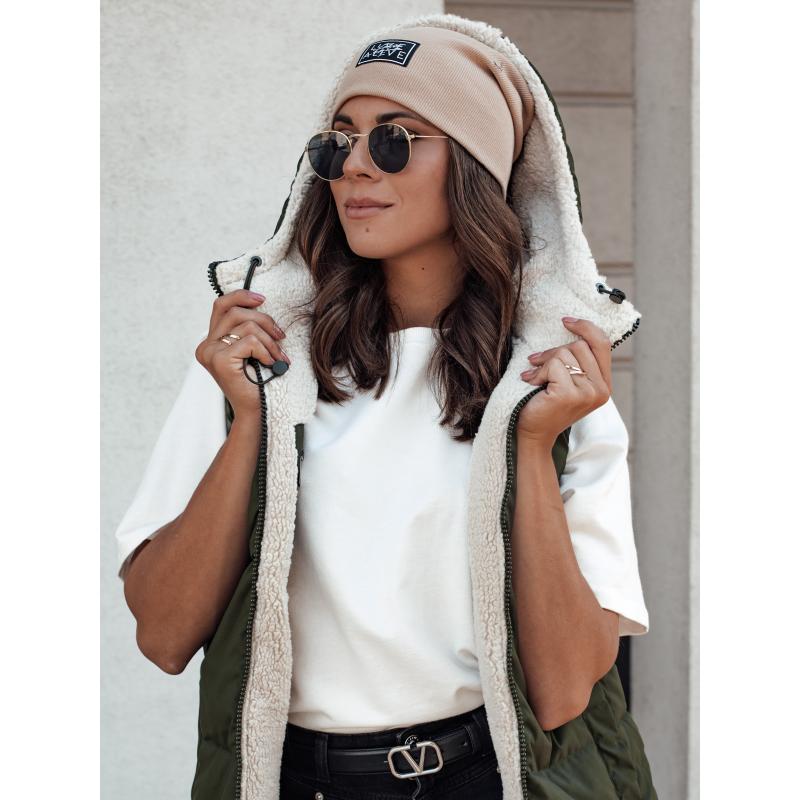 Női steppelt hosszú mellény kapucnival COSYVIVA zöld