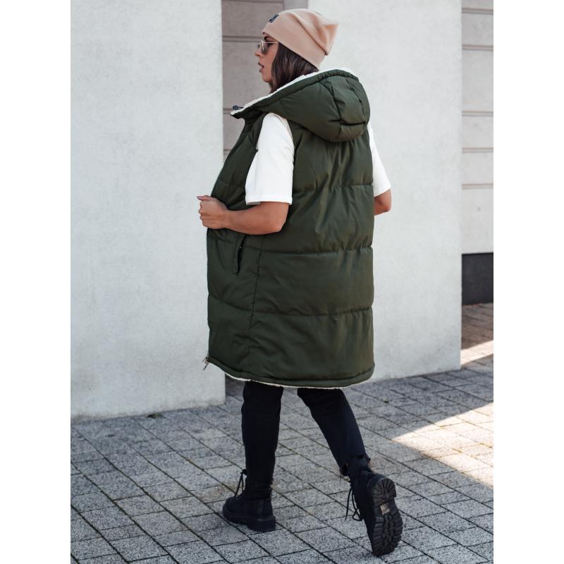 Női steppelt hosszú mellény kapucnival COSYVIVA zöld
