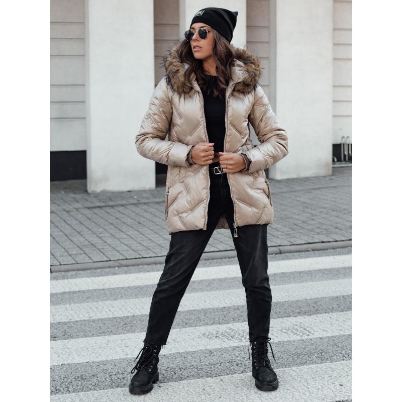 Dámska zimná prešívaná bunda CLASSIQ s kapucňou camel