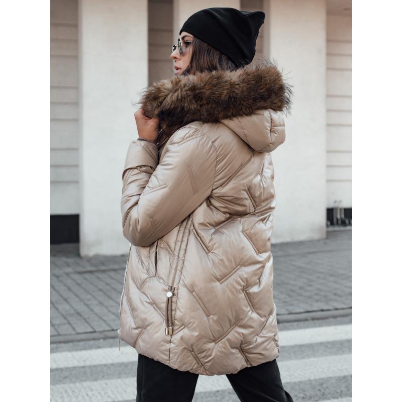 Dámska zimná prešívaná bunda CLASSIQ s kapucňou camel