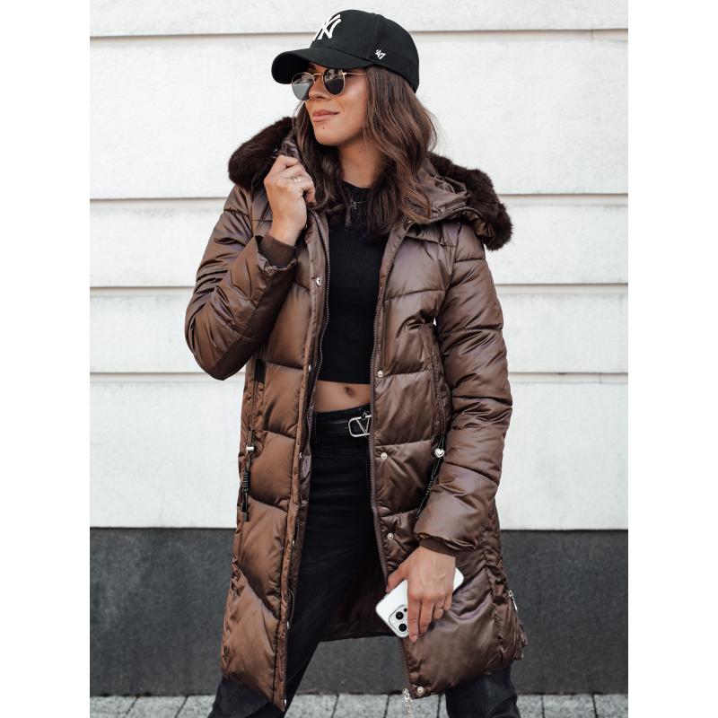 Dámska zimná bunda ULTRAWAY prešívaná bunda s kapucňou kávová