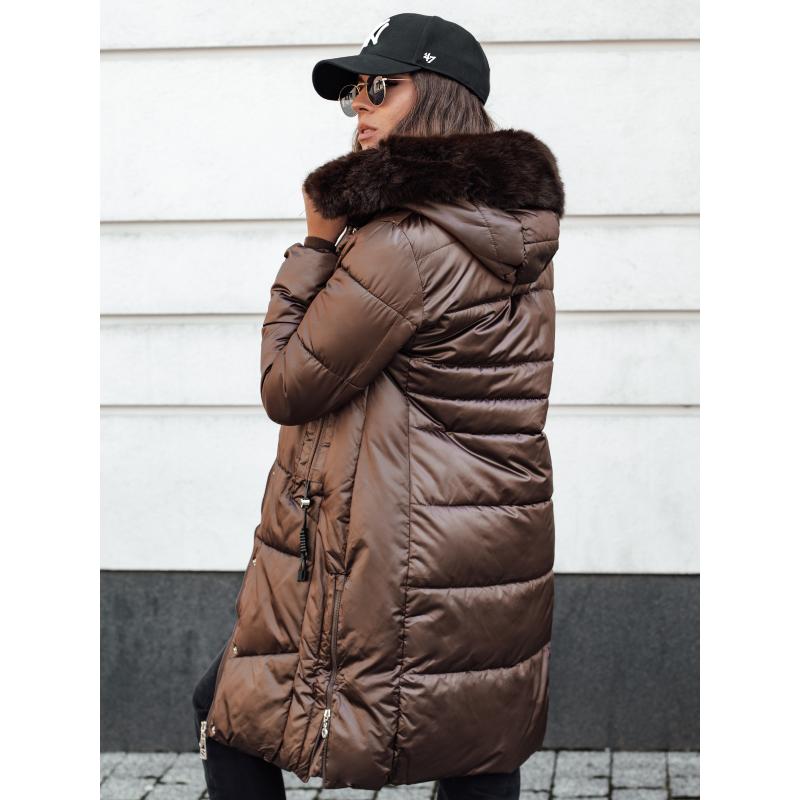 Dámska zimná bunda ULTRAWAY prešívaná bunda s kapucňou kávová