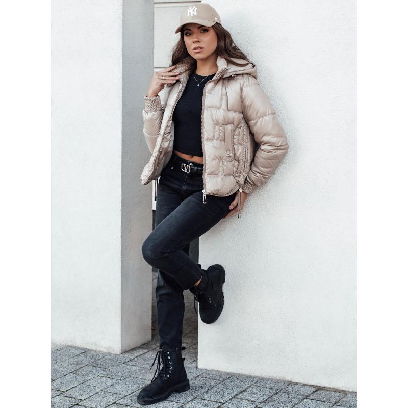 Dámská zimní bunda FASHWARM krátká prošívaná s kapucí camellia