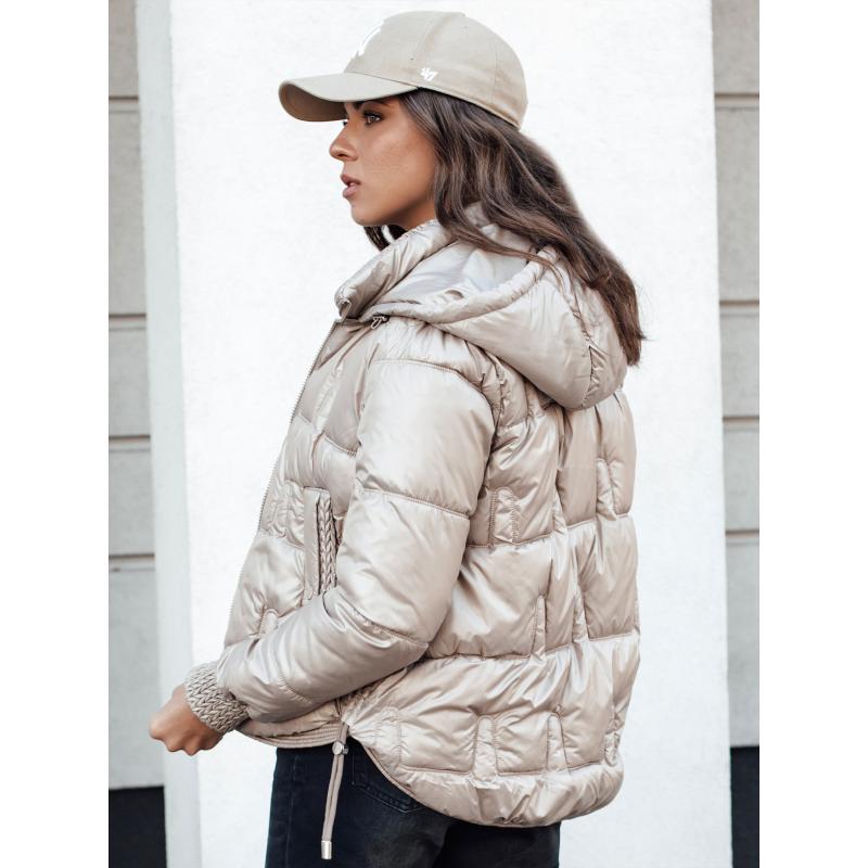 Dámská zimní bunda FASHWARM krátká prošívaná s kapucí camellia