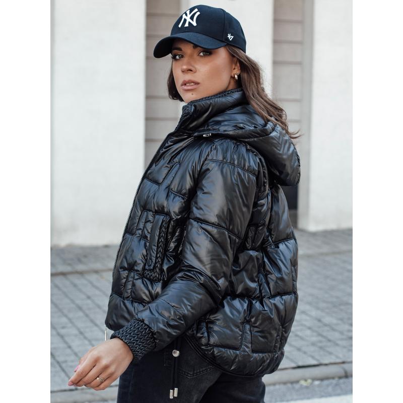 Dámská zimní bunda FASHWARM krátká prošívaná s kapucí černá