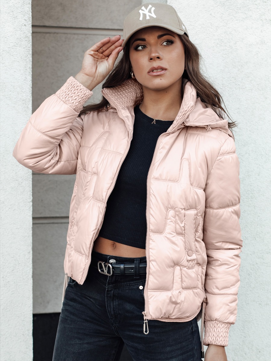 Dámská zimní bunda FASHWARM krátká prošívaná s kapucí růžová