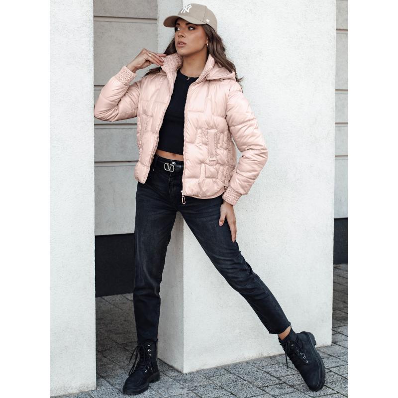 Dámská zimní bunda FASHWARM krátká prošívaná s kapucí růžová