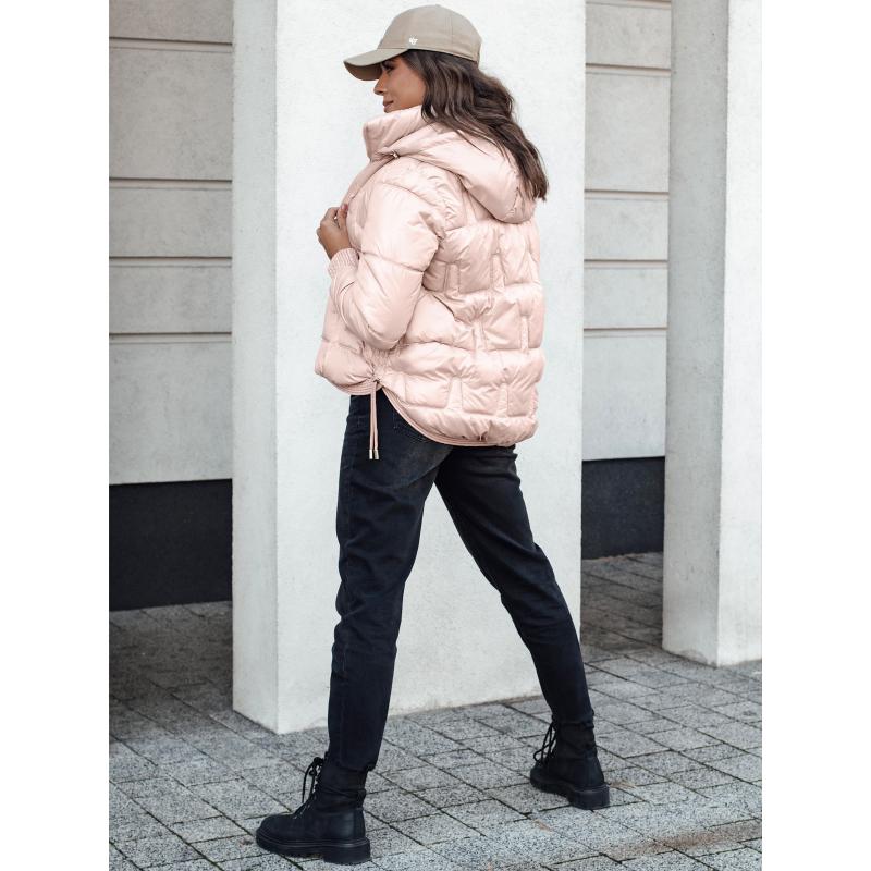 Dámská zimní bunda FASHWARM krátká prošívaná s kapucí růžová