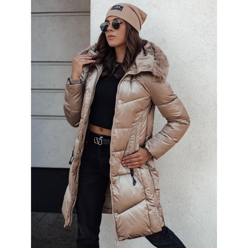 Dámská zimní bunda ULTRAWAY prošívaná s kapucí velbloudí barva