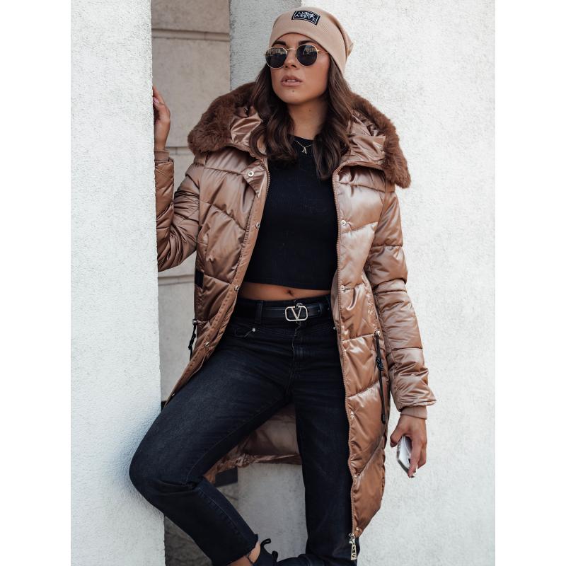 Női ULTRAWAY steppelt télikabát kapucnival, barna