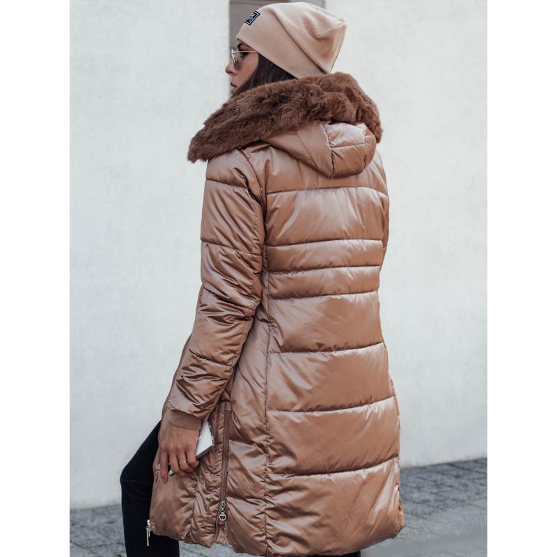 Női ULTRAWAY steppelt télikabát kapucnival, barna