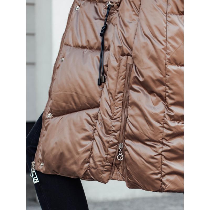 Női ULTRAWAY steppelt télikabát kapucnival, barna