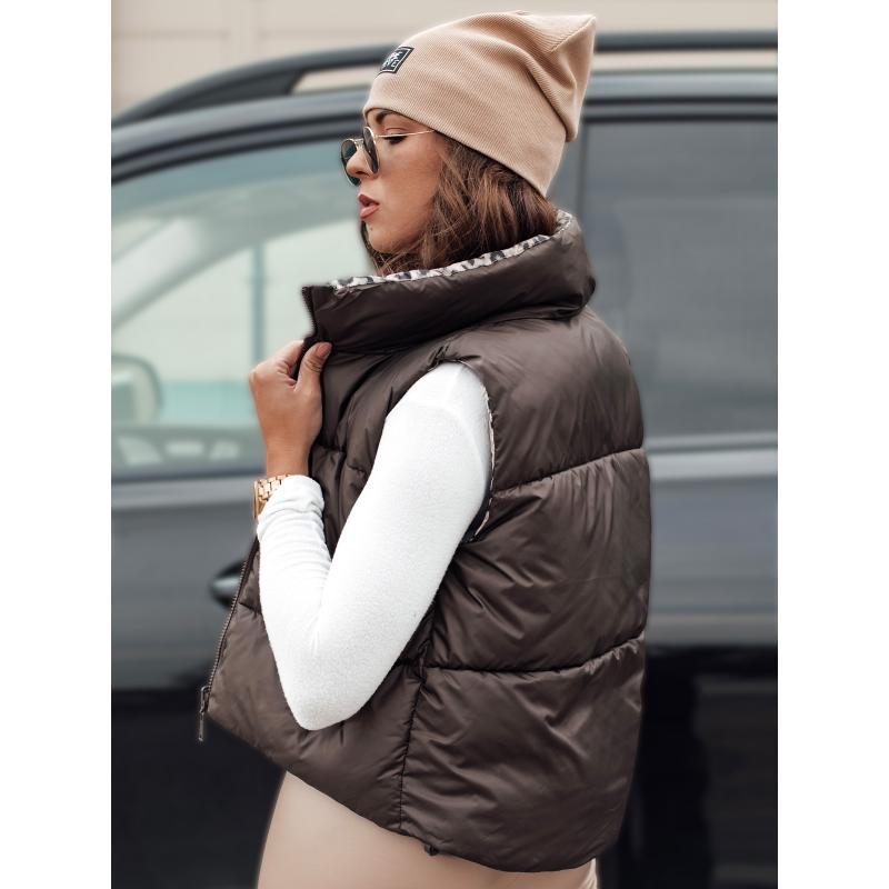 Dámská přechodná krátká prošívaná oboustranná vesta LEOVELLA kávová