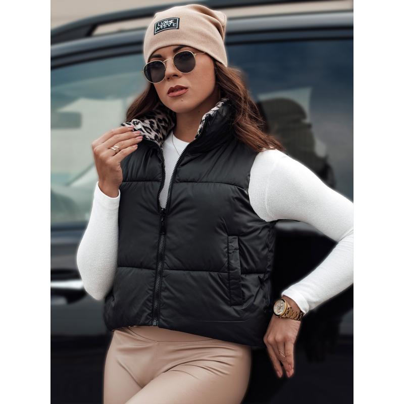 Dámská přechodná krátká prošívaná oboustranná vesta LEOVELLA černá