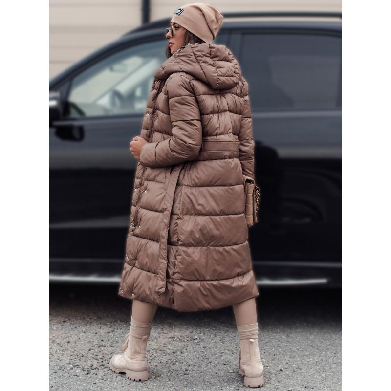 Női hosszú steppelt dzseki VELVETTI kapucnis fordítható barna barna