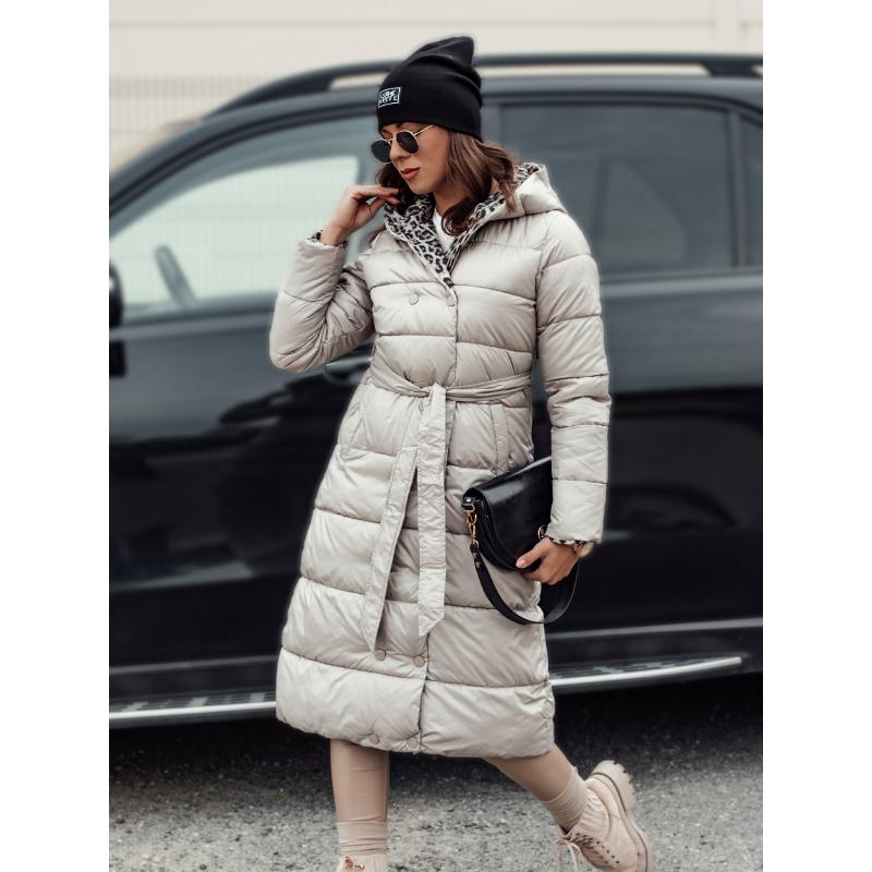 Női hosszú steppelt kabát VELVETTI kapucnival fordítható bézs színű