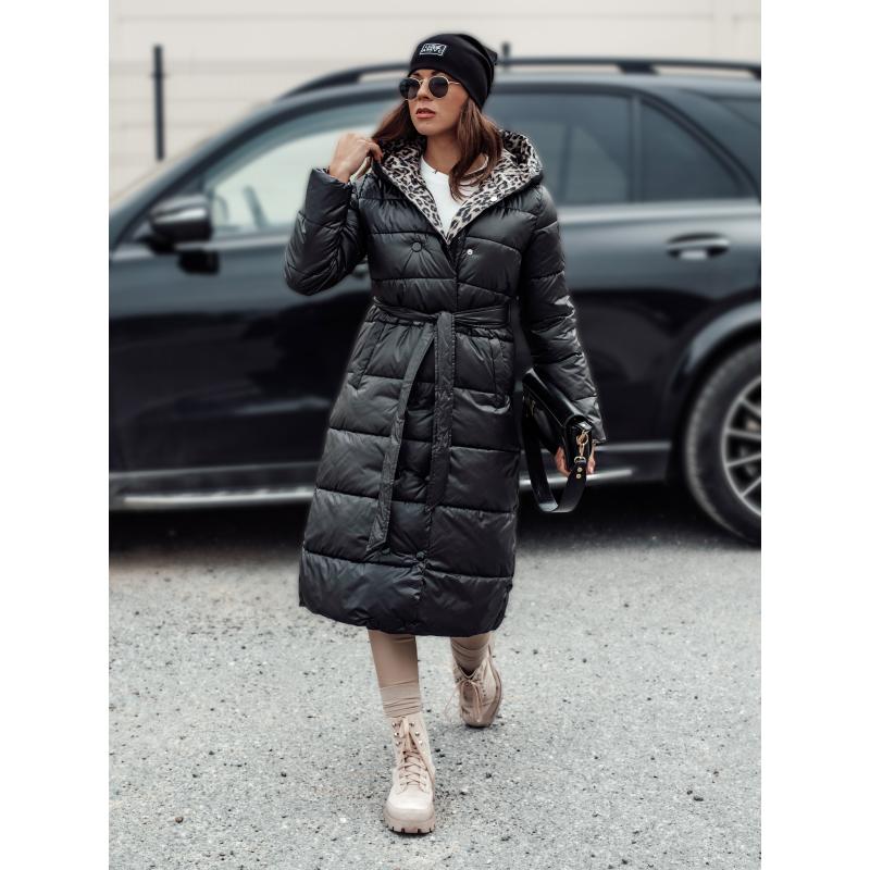 Női hosszú steppelt dzseki VELVETTI kapucnival fordítható fekete