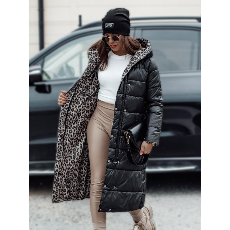 Női hosszú steppelt dzseki VELVETTI kapucnival fordítható fekete