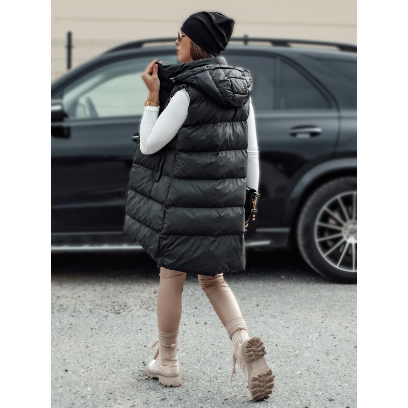 Dámská přechodná prošívaná vesta s kapucí oboustranná ELEGANCIO černá