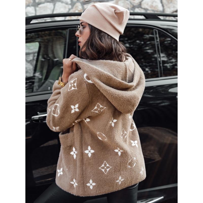 Női alpakakabát FORTY kapucnival világosbarna