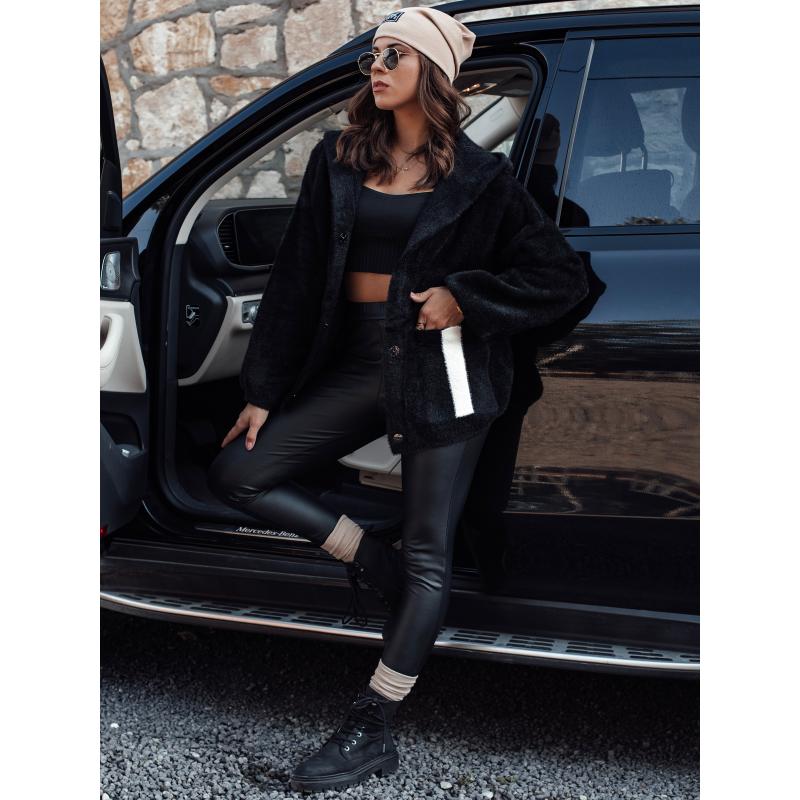 Dámská krátká bunda z alpaky NANCY s kapucí černá