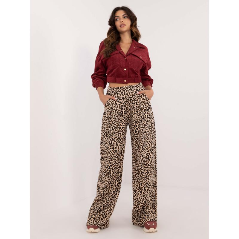 Dámské kalhoty s panterem béžovo-černé 