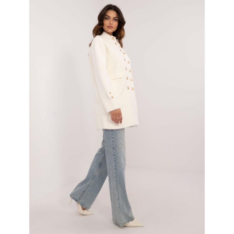 Dámský kabát z alpaky se stojatým límcem ecru 