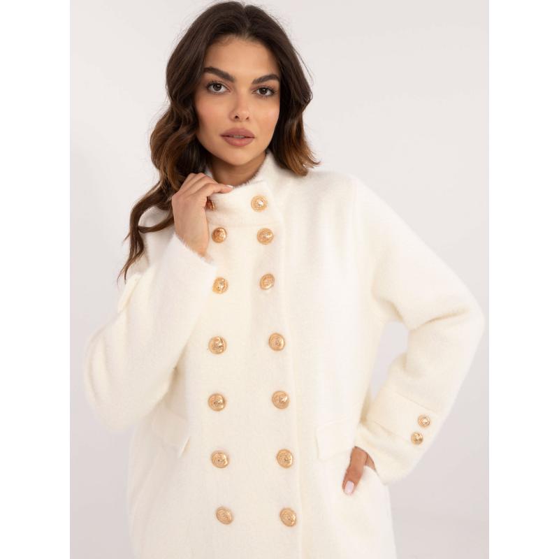 Dámský kabát z alpaky se stojatým límcem ecru 