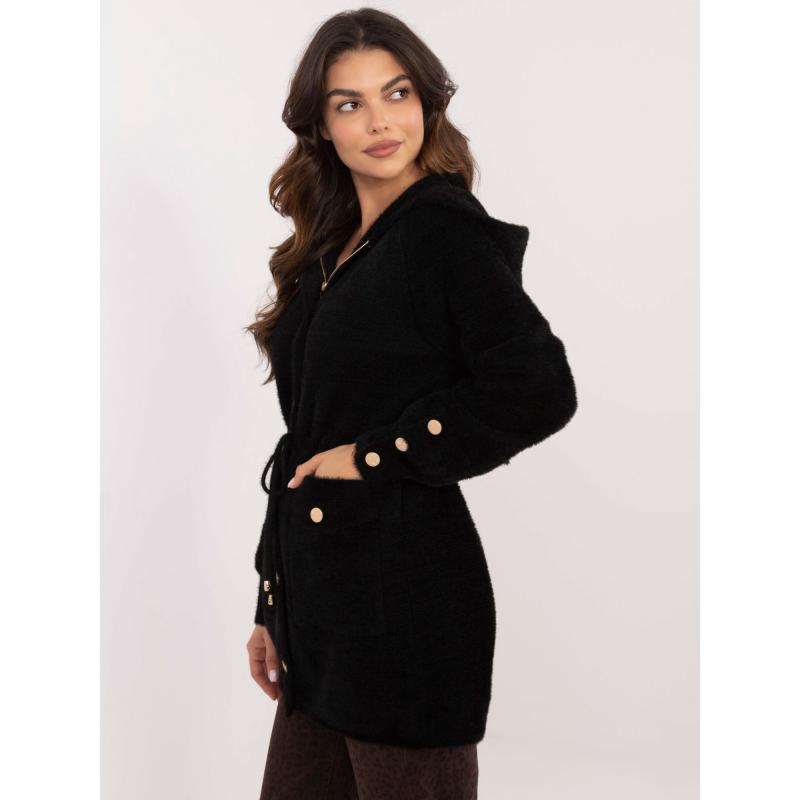 Női alpakkabunda kapucnival fekete