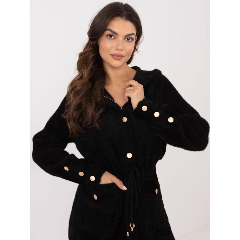 Női alpakkabunda kapucnival fekete