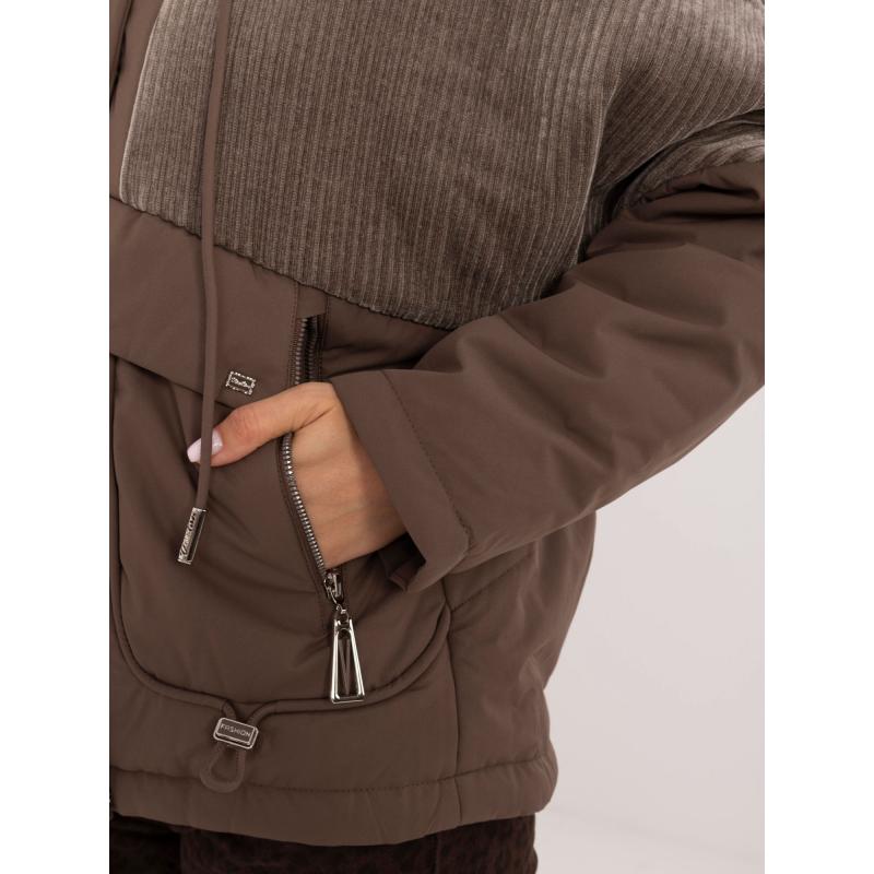 Dámsky kabát s manšestrovými vsadkami hnedý