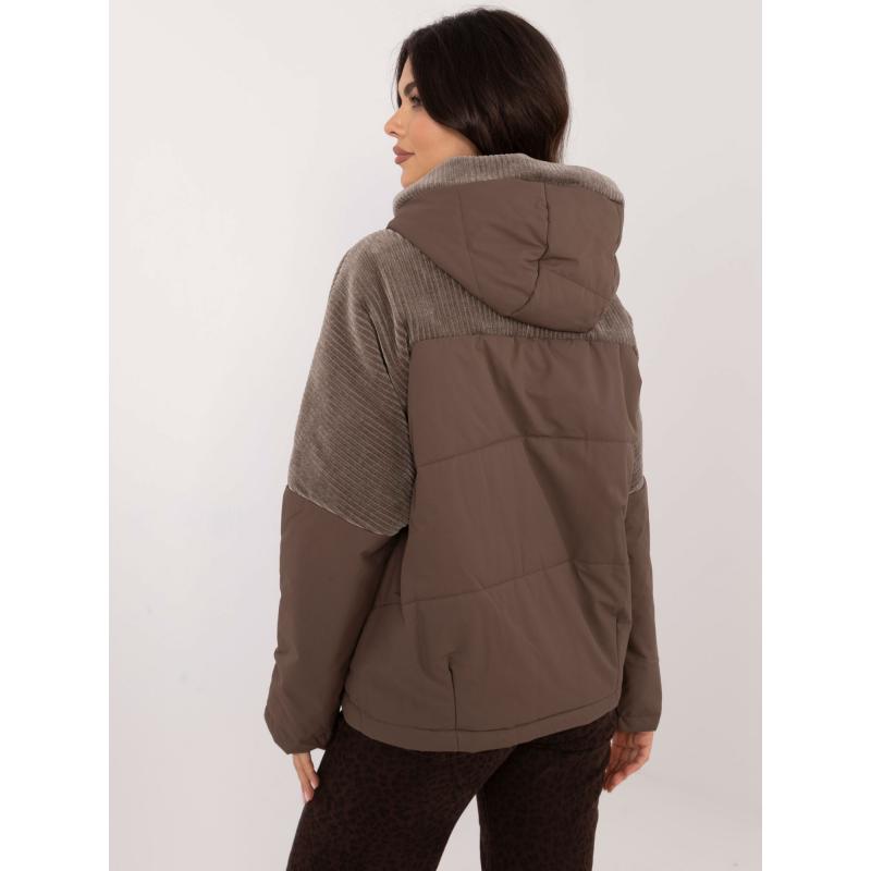 Dámsky kabát s manšestrovými vsadkami hnedý