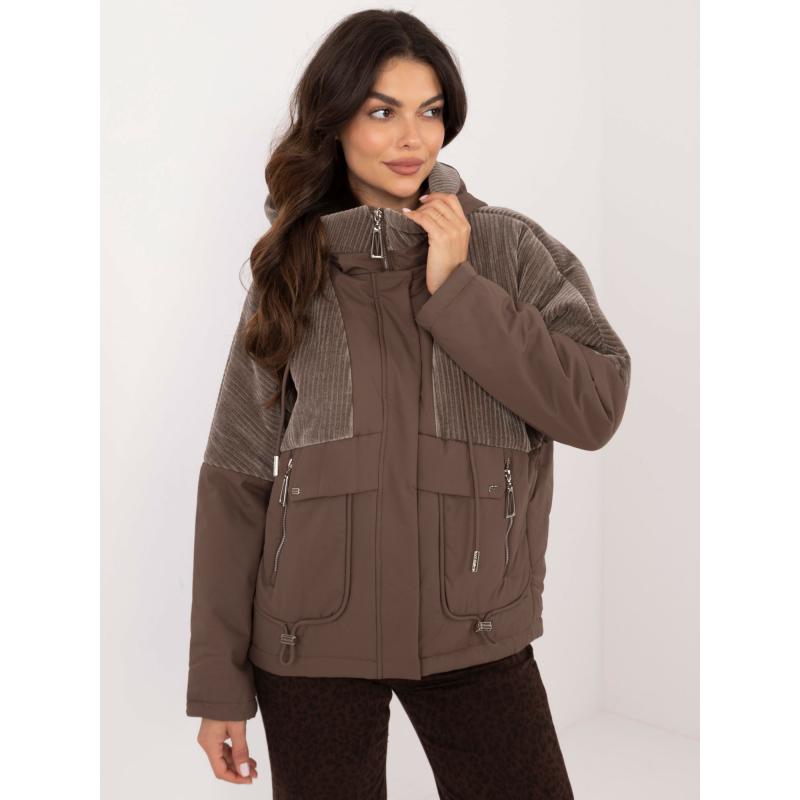 Dámsky kabát s manšestrovými vsadkami hnedý