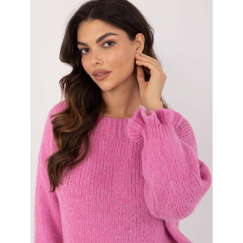 Női oversize gyapjú pulóver rózsaszín