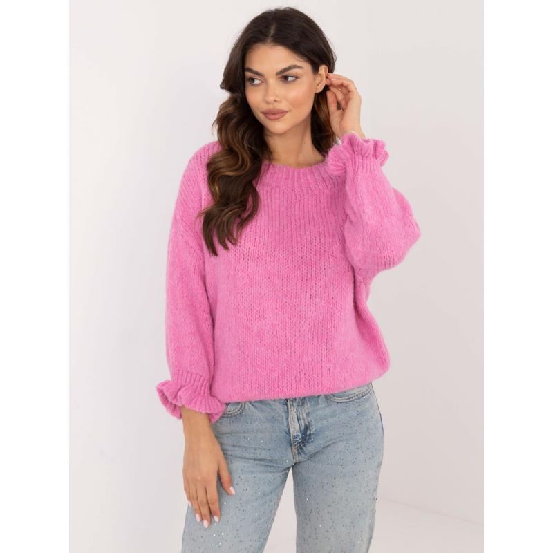 Női oversize gyapjú pulóver rózsaszín