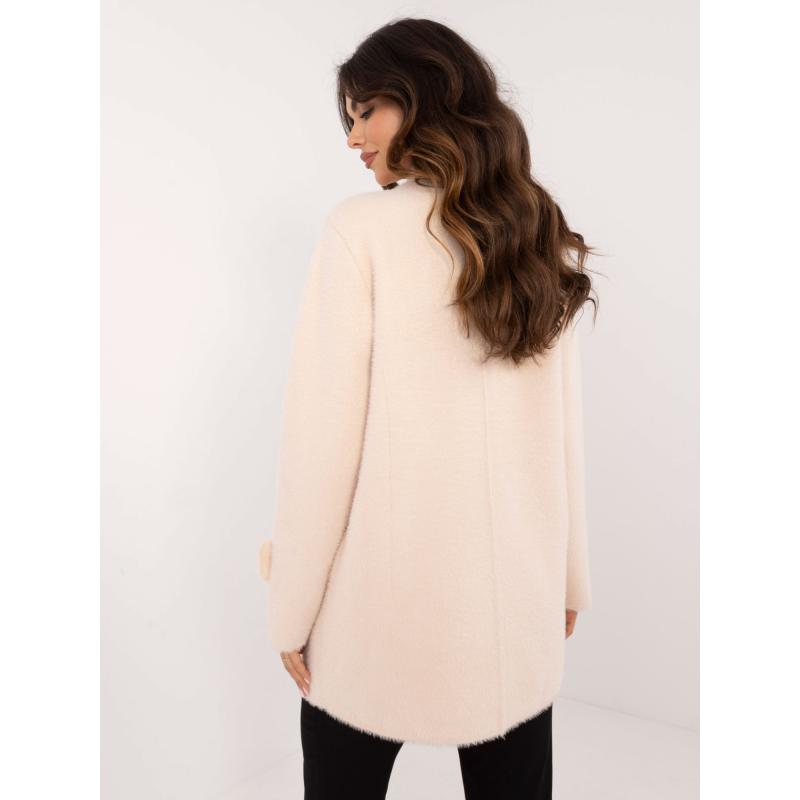 Dámský kabát z alpaky s kapsami krémový  