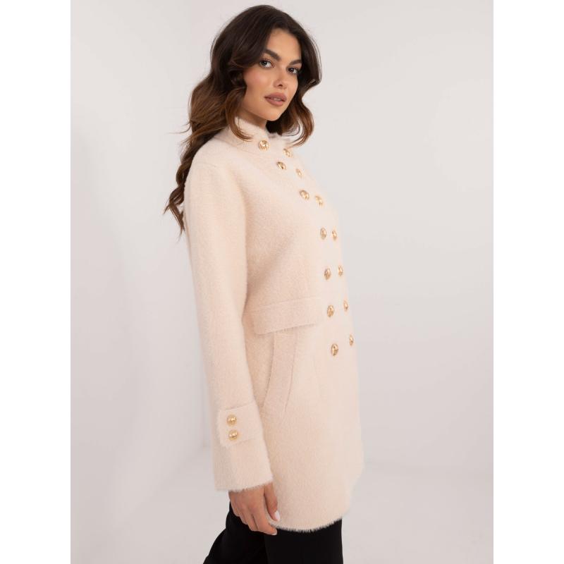 Dámský kabát z alpaky s kapsami krémový  