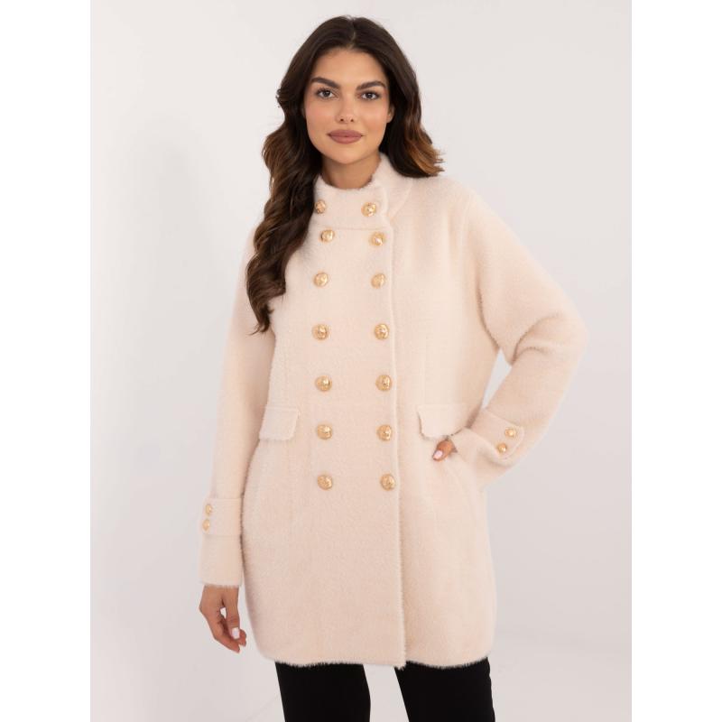 Dámský kabát z alpaky s kapsami krémový  