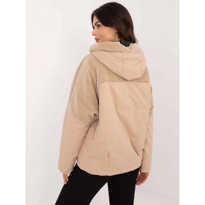 Dámsky prechodný kabát s kapucňou hnedý