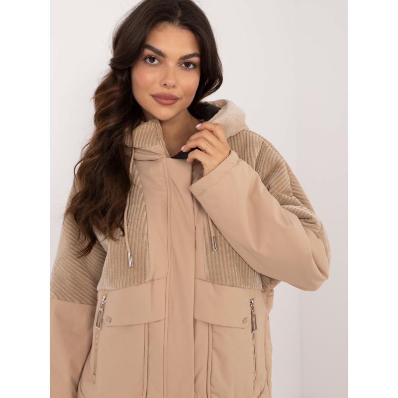 Dámsky prechodný kabát s kapucňou hnedý