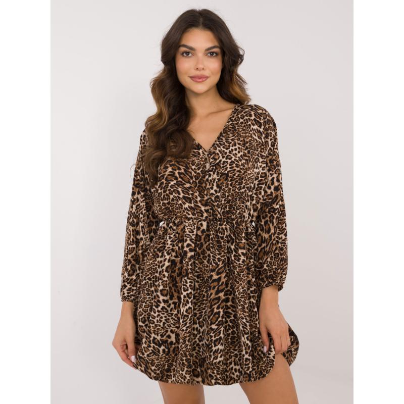 Női párduc ruha karcsúsított bézs-fekete