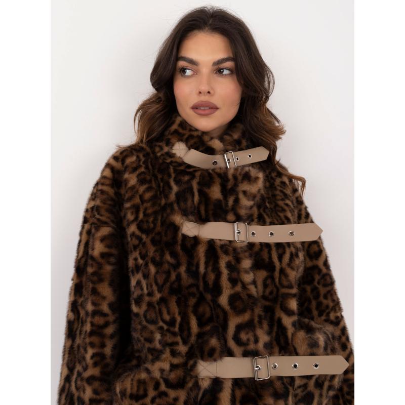 Dámská bunda s kožešinou a leopardím vzorem hnědá
