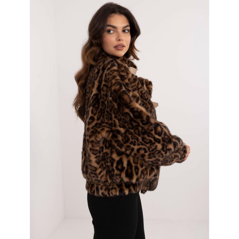 Dámská bunda s kožešinou a leopardím vzorem hnědá