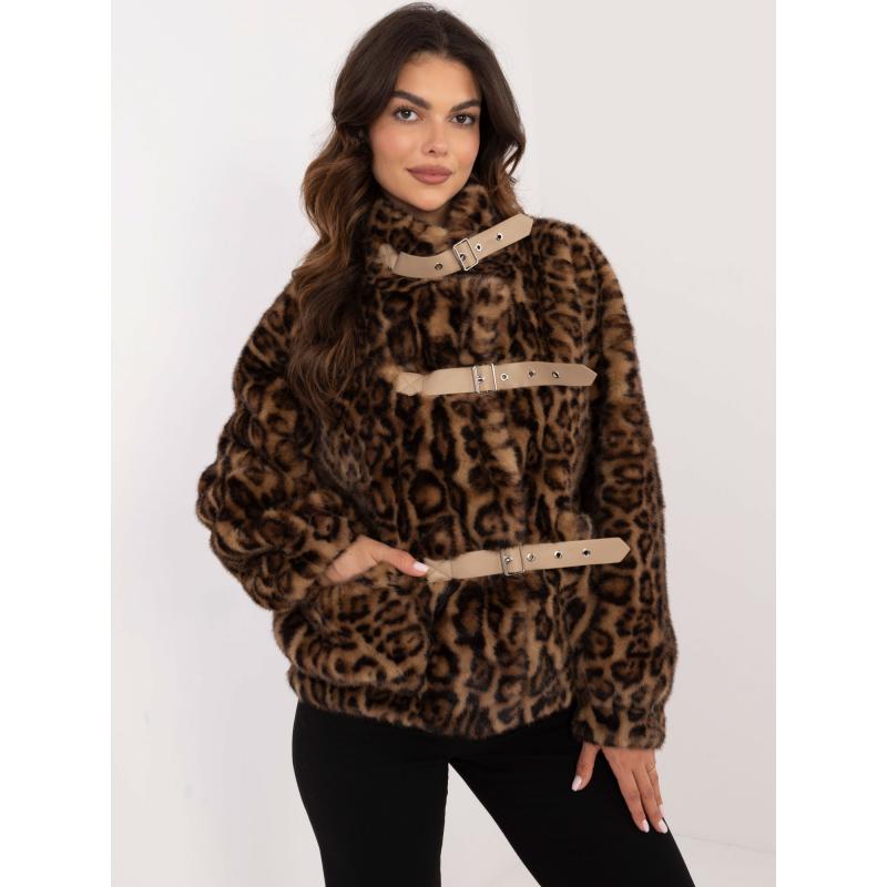 Dámská bunda s kožešinou a leopardím vzorem hnědá