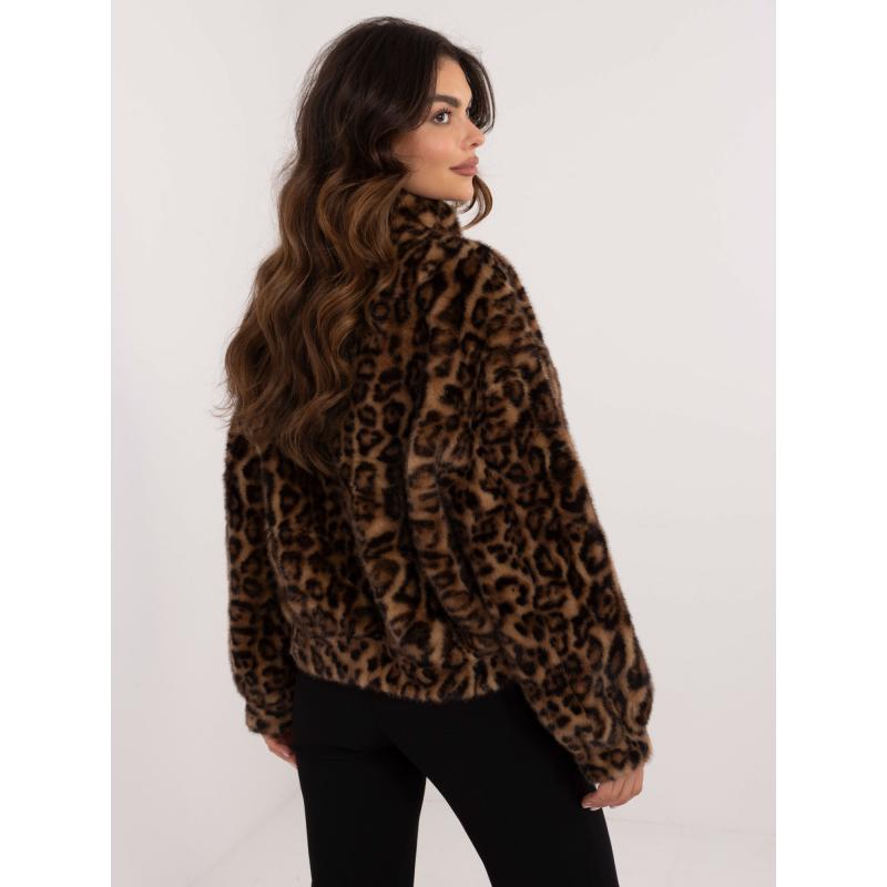 Dámská bunda s kožešinou a leopardím vzorem hnědá