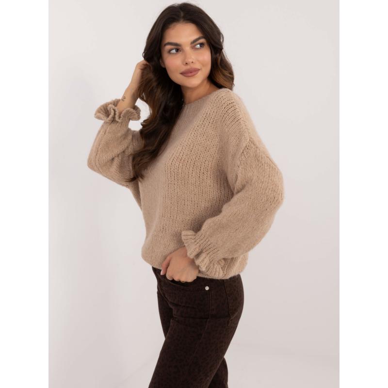 Dámský svetr s kulatým výstřihem oversize tmavě béžový 