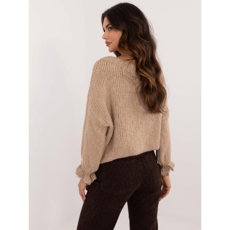 Dámský svetr s kulatým výstřihem oversize tmavě béžový 